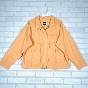Wild Fable Peach Orange Cotton Utility Jacket Cargo Pockets Zip Front Women M